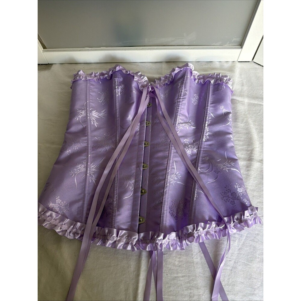 SZIVYSHI Lavender Corset Top for Women Overbust Lace Up Waist Cincher Bustier L